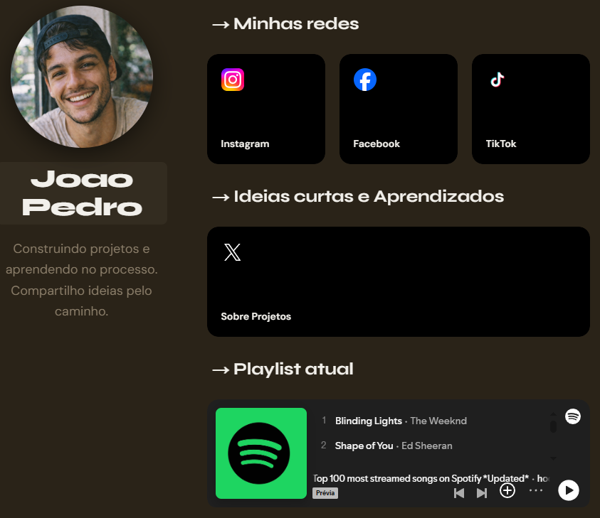 Página do João Pedro no yuu